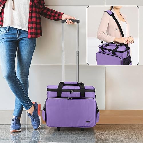 Miniatura 4 de Luxja Estuche para máquina de coser con plataforma desmontable y almohadilla inferior extraíble, bolsa para máquina de coser con ruedas que se