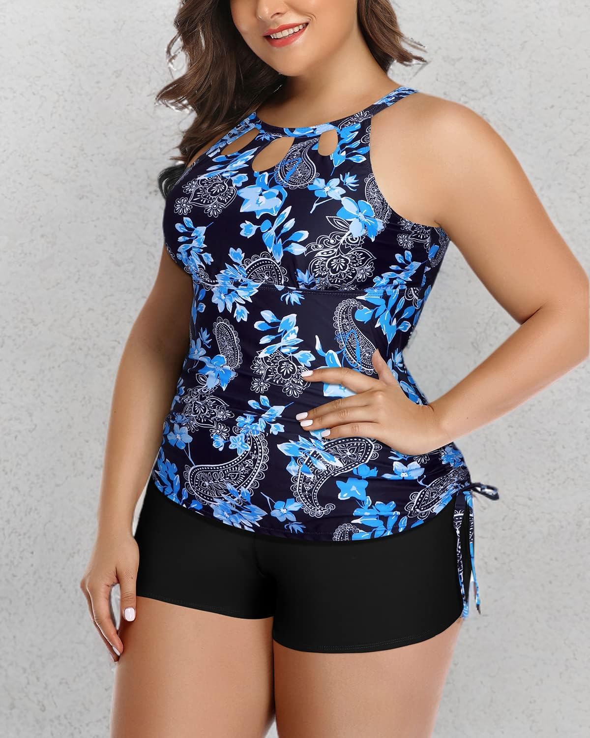 Aqua Eve Women Two Piece Plus Size Swimsuit High Neck Tankini Set Tummy Control Bathing Suit with Shorts - Image 6
