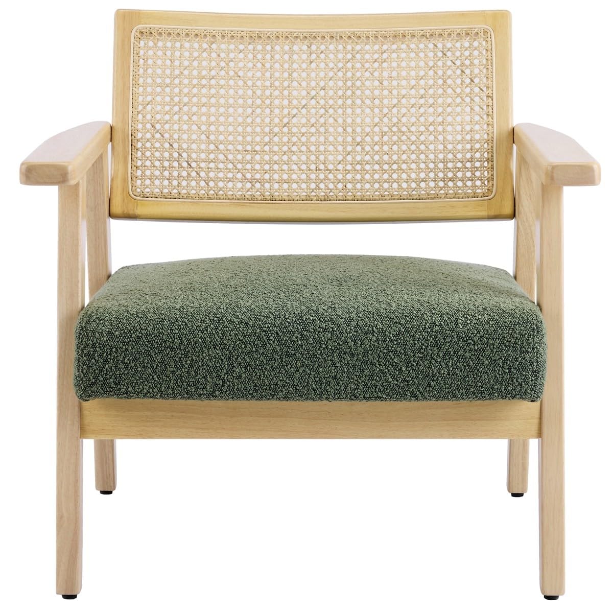 HOMIFAB Fauteuil en Tissu bouclé Vert et cannage Naturel - Tim