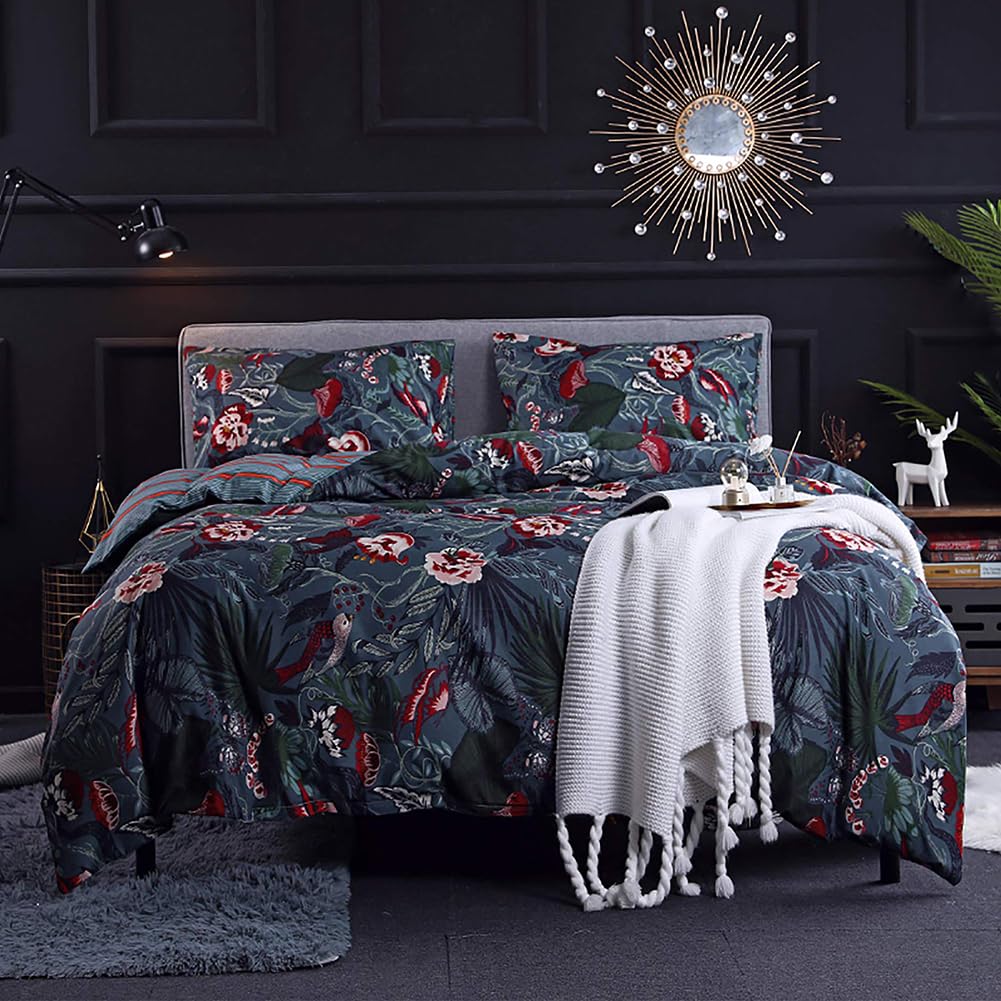 Parure de Lit Motif Floral Gothique Vintage Noir 2 Personnes