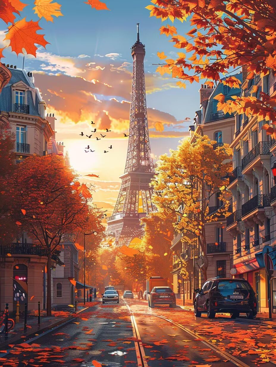 Pintar por Números Adultos Torre Eiffel Ciudad 100x130cm Cuadro con Números Pre Dibujado, Fácil de Pintar, Con 3 Pinceles y Pigmento Acrílico, Hobbies creativos para adultos Decoración Hogar 0C-5