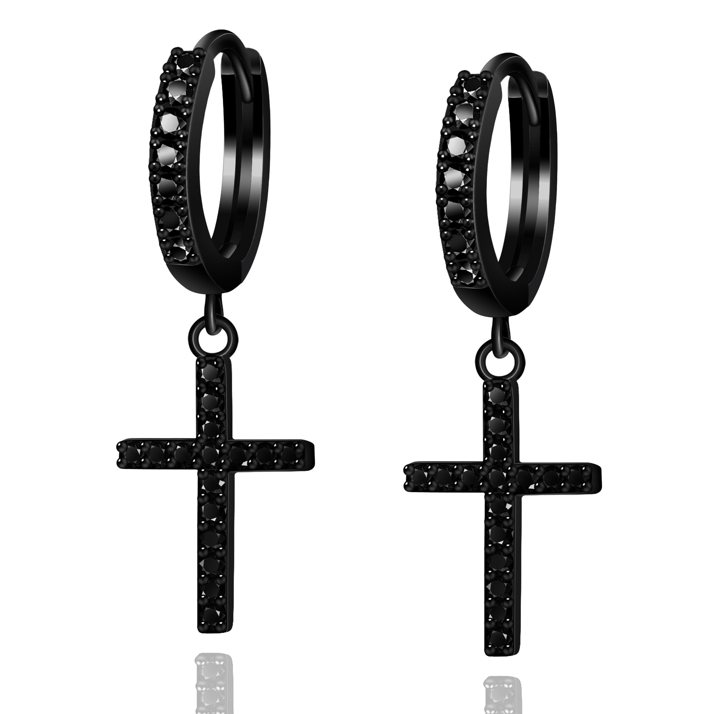 14K Gold Plated Drop Dangle Cross Hoop Earrings Trendy Gold Cross Earrings for Women Small CZ Huggie Hoops Dangling Diamond Cross Earrings for Men