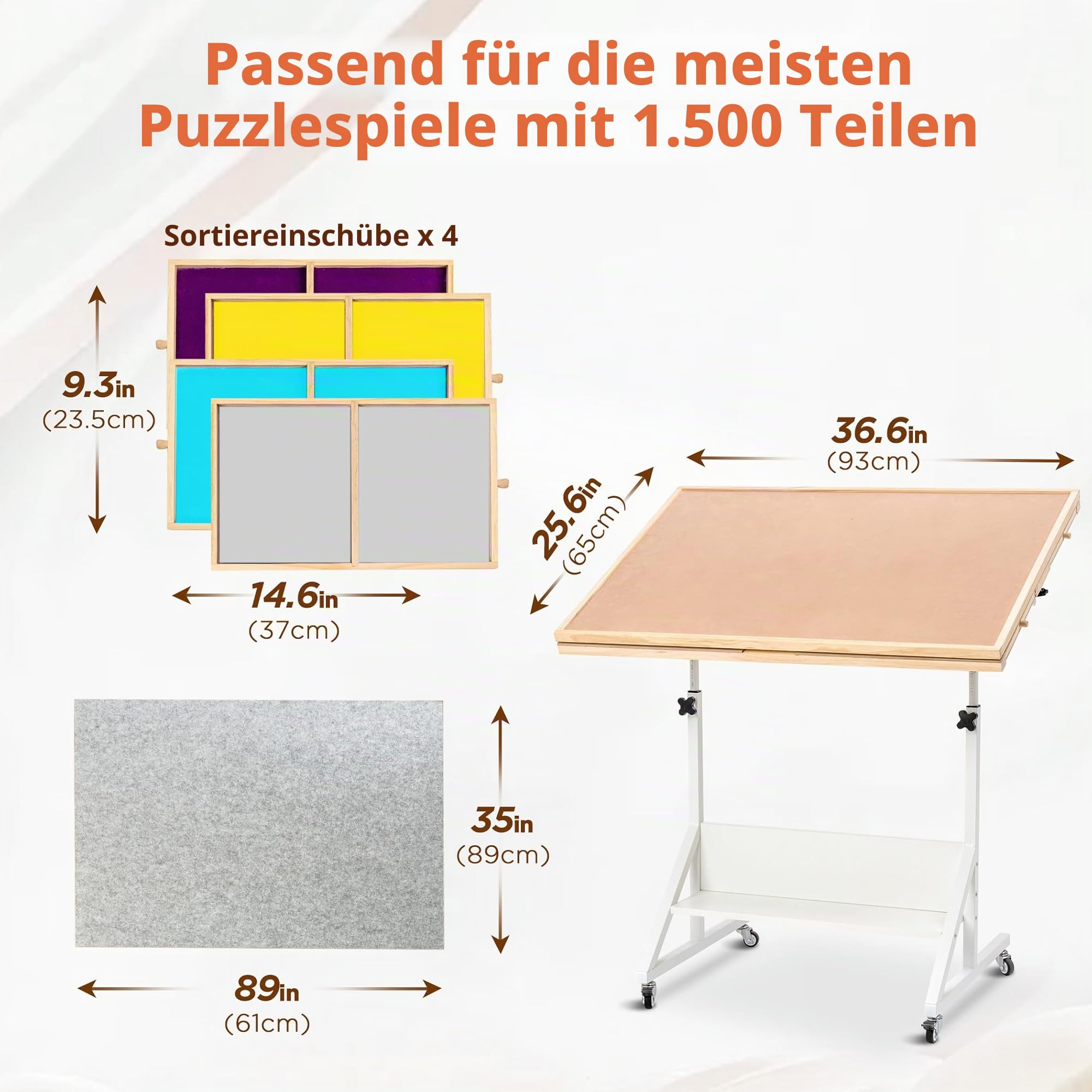 Becko US 1500 Teile Kippbarer & Drehbarer Puzzletisch mit Schubladen & Abdeckung, Faltbares & Tragbares Puzzlebrett mit Neigungs- und Höhenverstellung, leicht zu bewegen, für 1500 Teile Puzzle