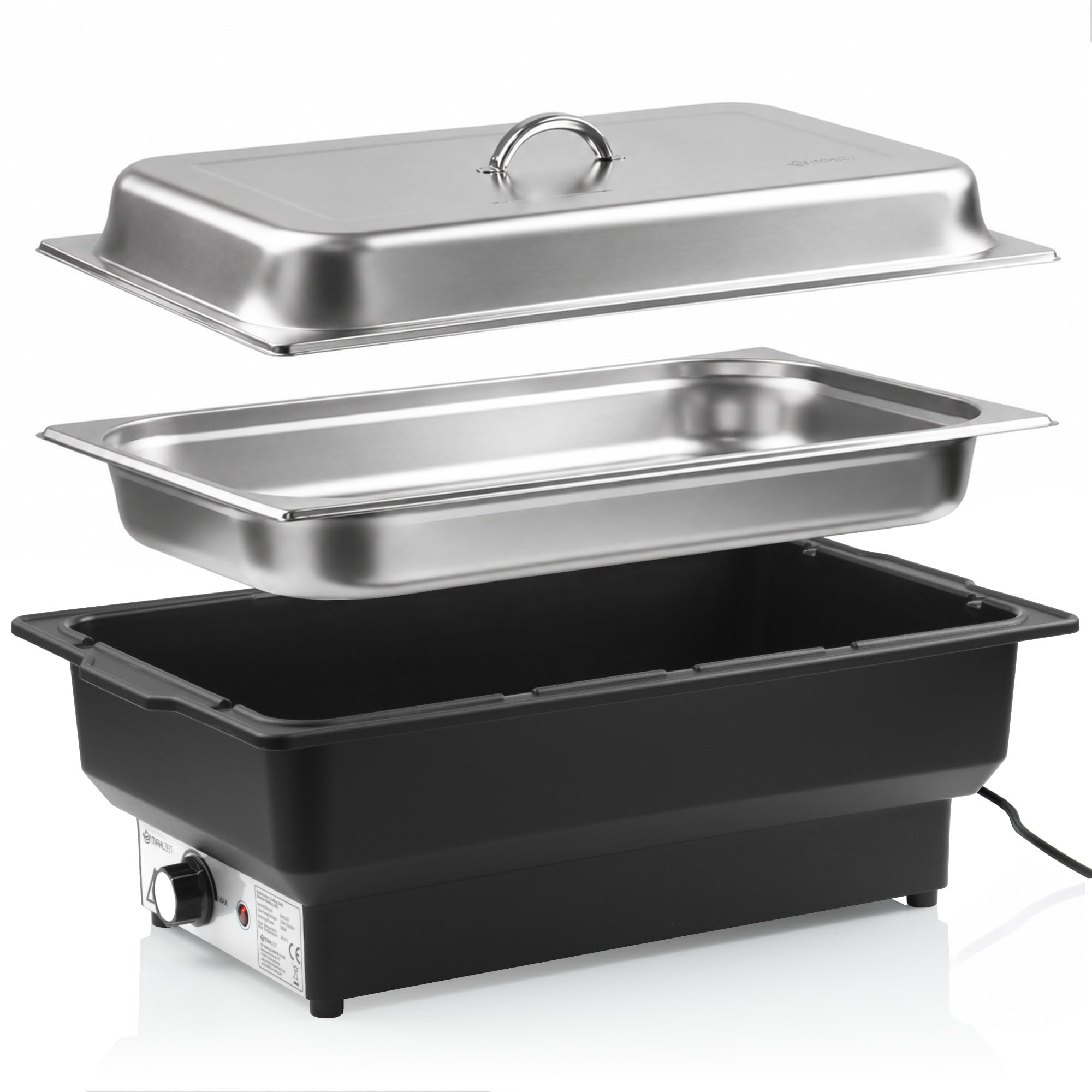 Mahlzeit Buffetwärmer | 8 Liter, 900 Watt | Elektrischer Speisewärmer aus Edelstahl | Speisenwärmer Elektrisch, Chafing Dish, Warmhalteplatte, Warmhaltebehälter für Buffets, Familienfeiern & Events