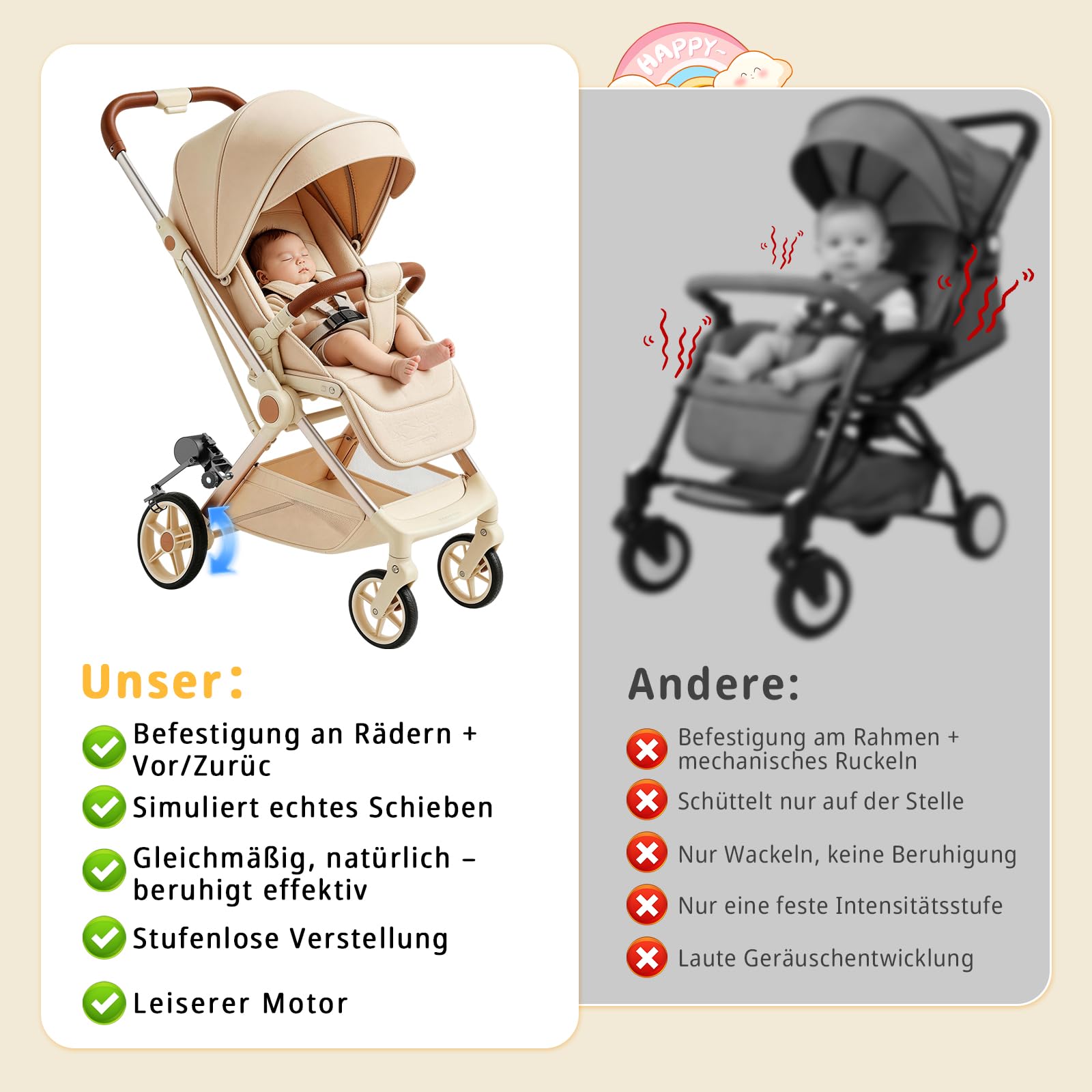 Kinderwagenschaukler, Unterstütztes Schaukeln des Kinderwagens, Baby Schlafhilfe, Sanftes Schaukeln, Innovatives Design, Einstellbare Intensität, für einige Kinderwagen - 4