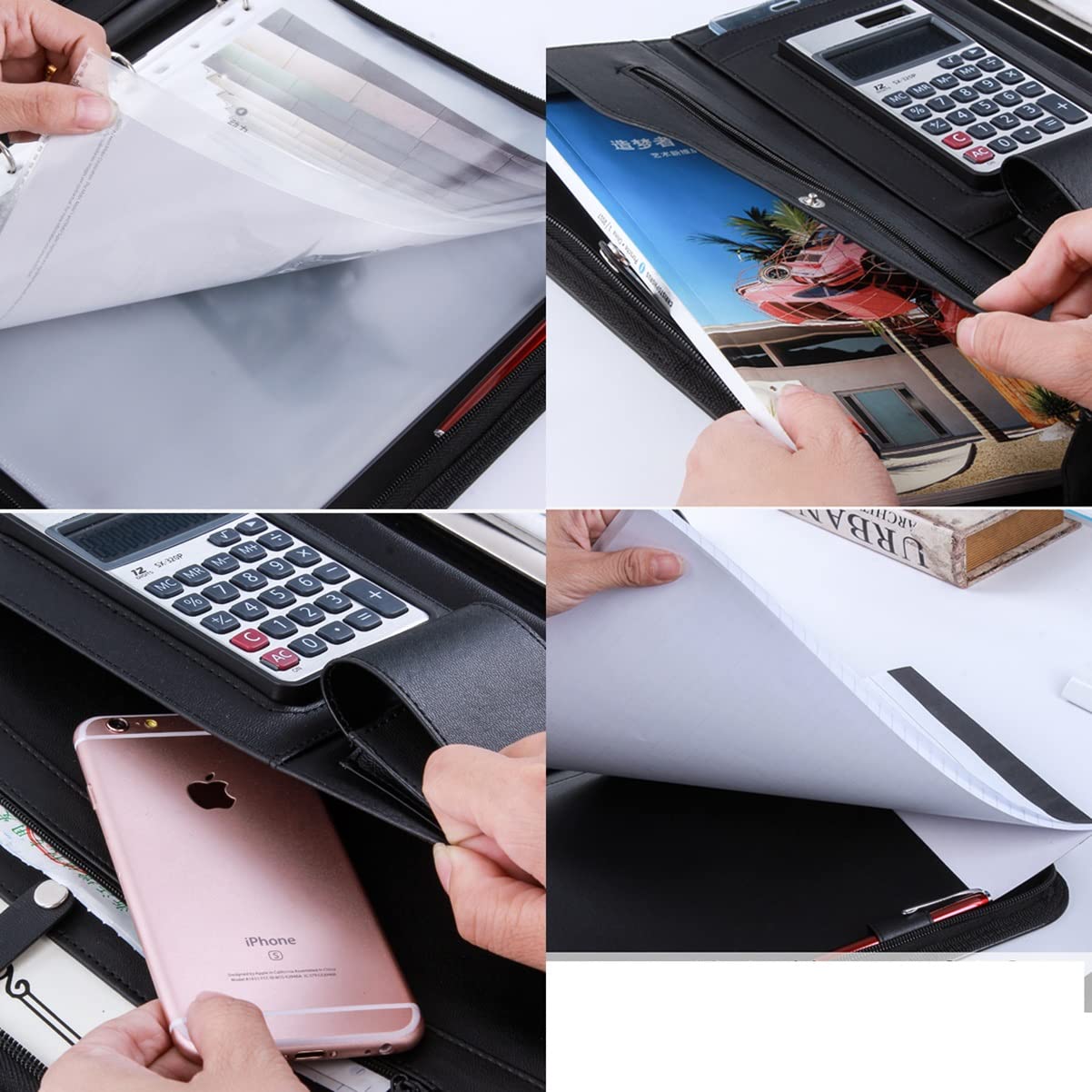Organizer Portadocumenti In Pelle PU Formato A4 - Con Cerniera, Calcolatrice E Tasca Penna - Per Ufficio E Viaggi - Foto 4