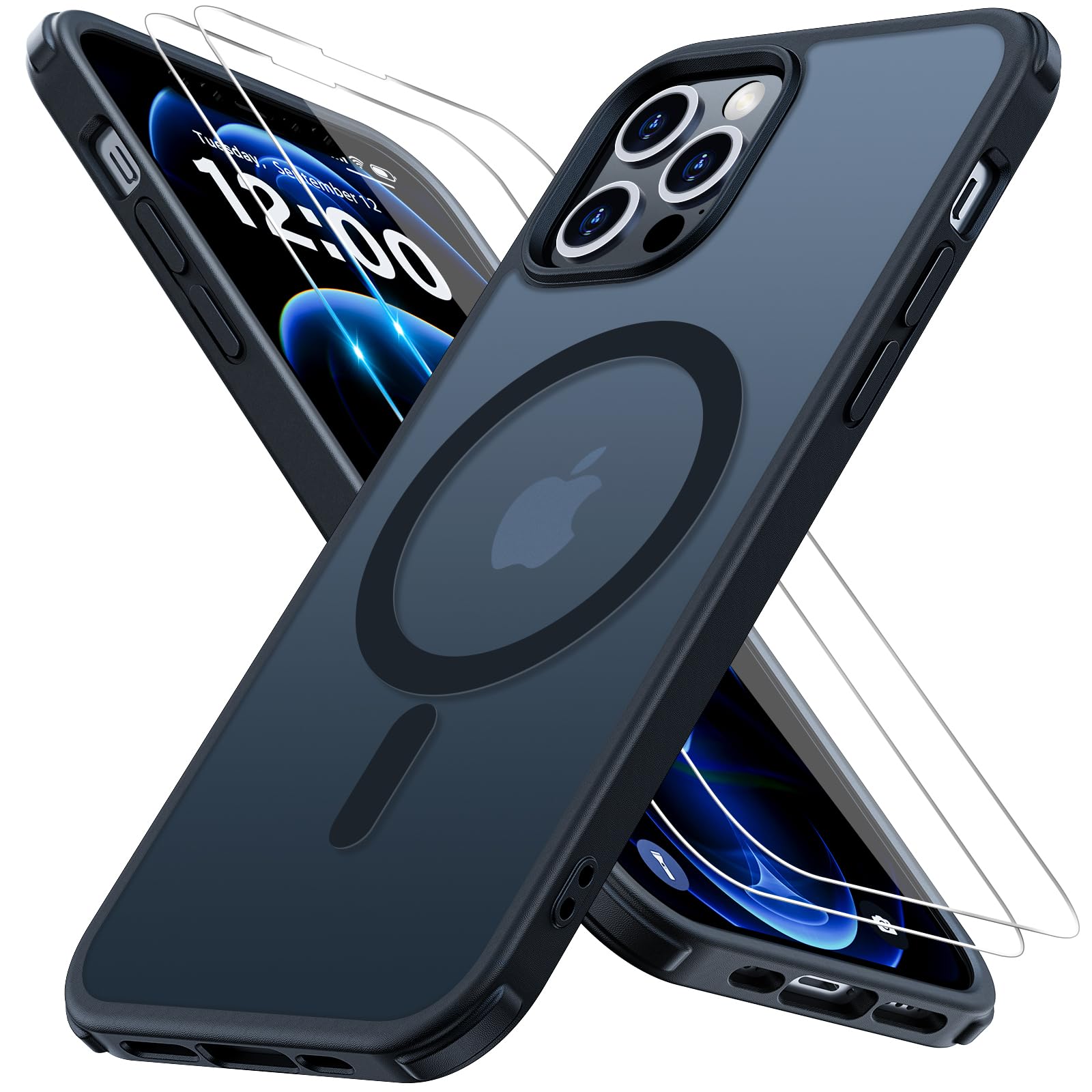 Iokmax Magnetic for iPhone 12 Case/iPhone 12 Pro Case [Compatible with MagSafe] with 2X Screen Protector, Military-Grade Slim Shockproof Translucent