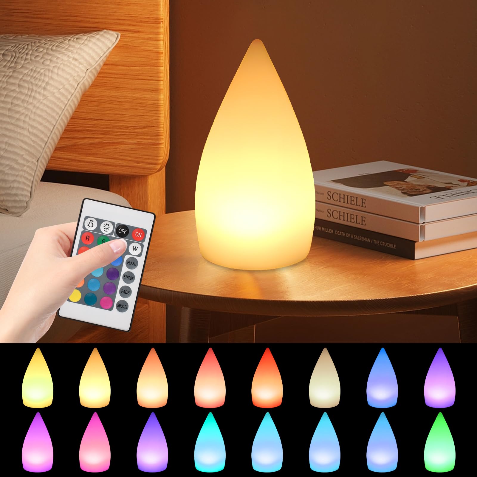 Lámpara de Mesita de Noche - Multifuncional con 16 Colores & 4 Niveles de Brillo - Lámpara de Mesa LED Recargable Sin Cable - Luz de Noche Elegante