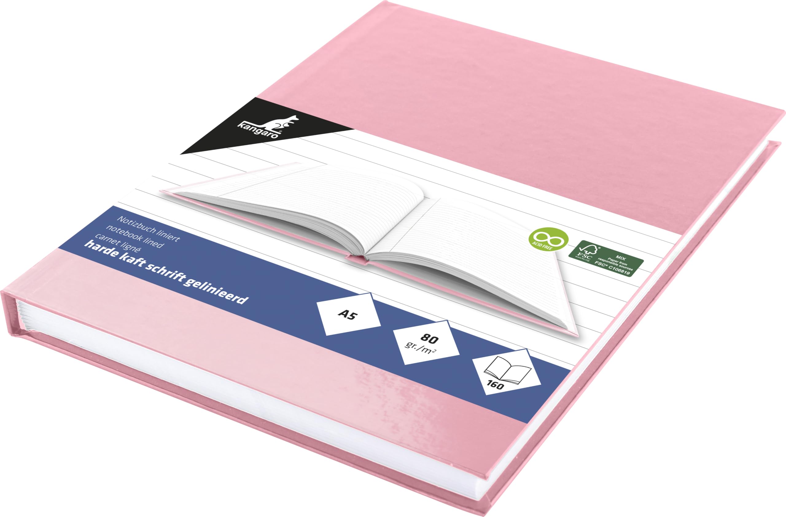 Kangaro Exercise book A5 line hard cover pastel pink, 80 sheets, 80 g