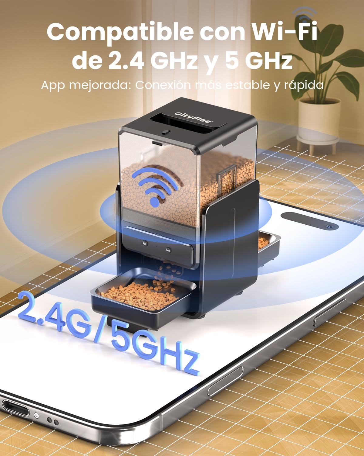 Comedero Gato Automatico con Control App para 2 Gatos, Altura Ajustable para Mascotas Pequeñas, Dispensador Comida Gatos de 5 litros para Alimento Seco, Grabadora de Voz