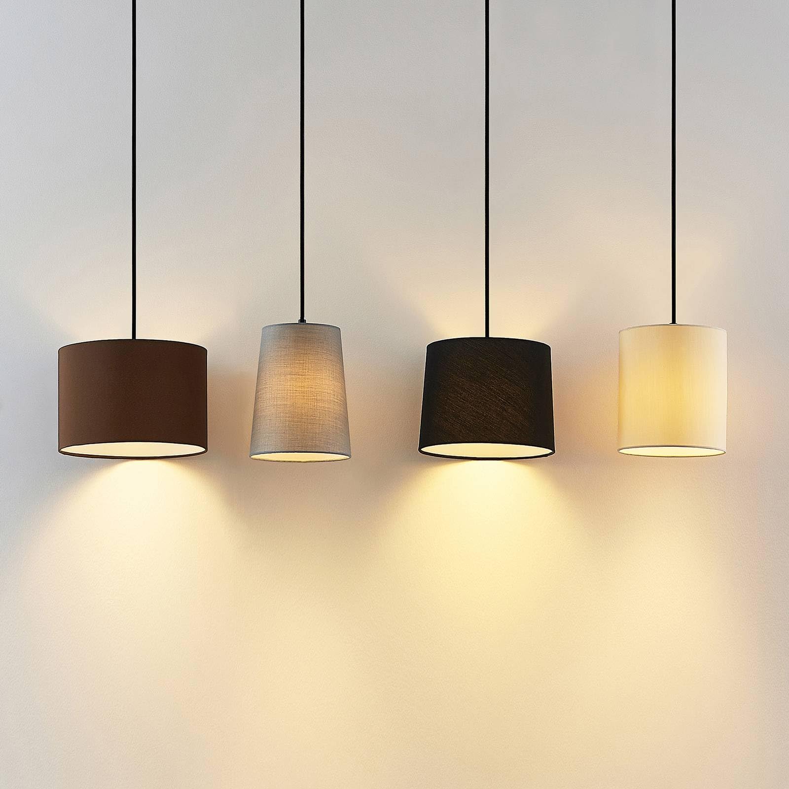 Lindby Esstisch Pendelleuchte Holz, Textil Balkenpendelleuchte Holzast und Stoff Lampenschirm Hängelampe Lampe Wohnzimmer 4x E27 ohne Leuchtmittel