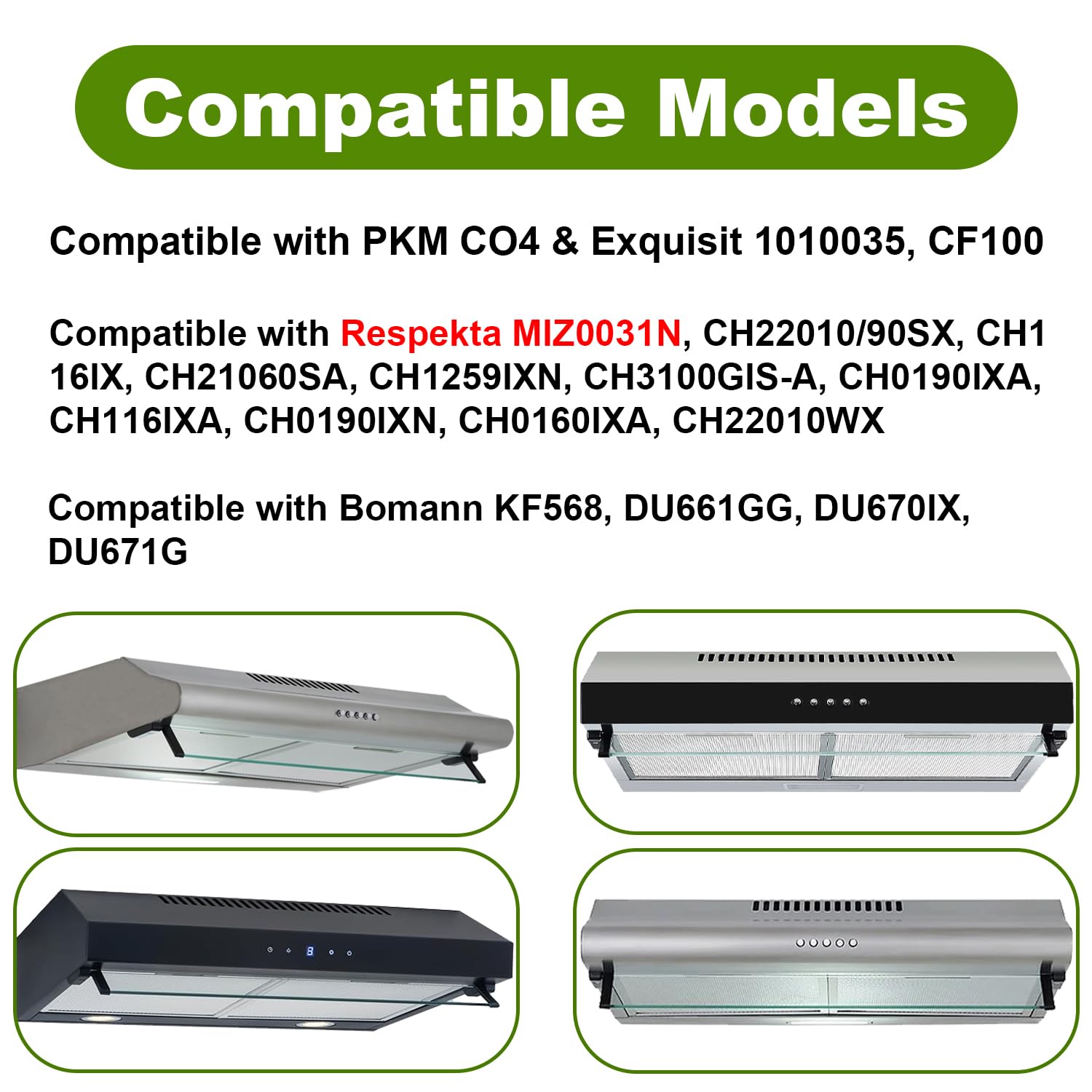 3 Stück Aktivkohlefilter Kompatibel mit Respekta MIZ0031N, CH1259IXCN, CH16060SGB, CH116IXA, CH1259IXCN Dunstabzugshauben