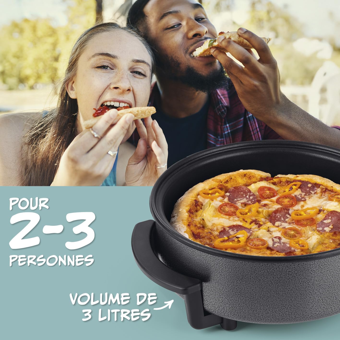 GOURMETmaxx Casserole à pizza électrique avec thermostat, couvercle en verre et revêtement antiadhésif, poêle multifonction avec diamètre 30 cm et 1500 W, idéale pour les fêtes