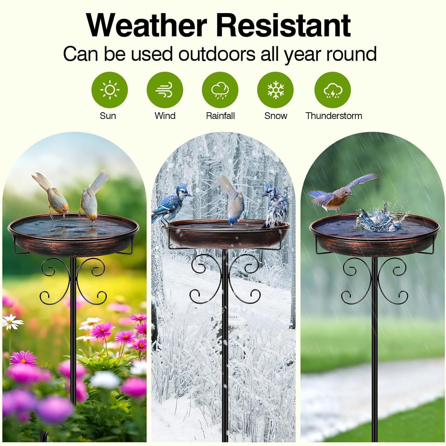 Vogeltränke Stehend Garten, Metall Vogeltränke Winterfest Vogelbad Wassertränke Gartendeko Wasserschale Frostsicher Vogelfutterspender Draußen (Bronze)