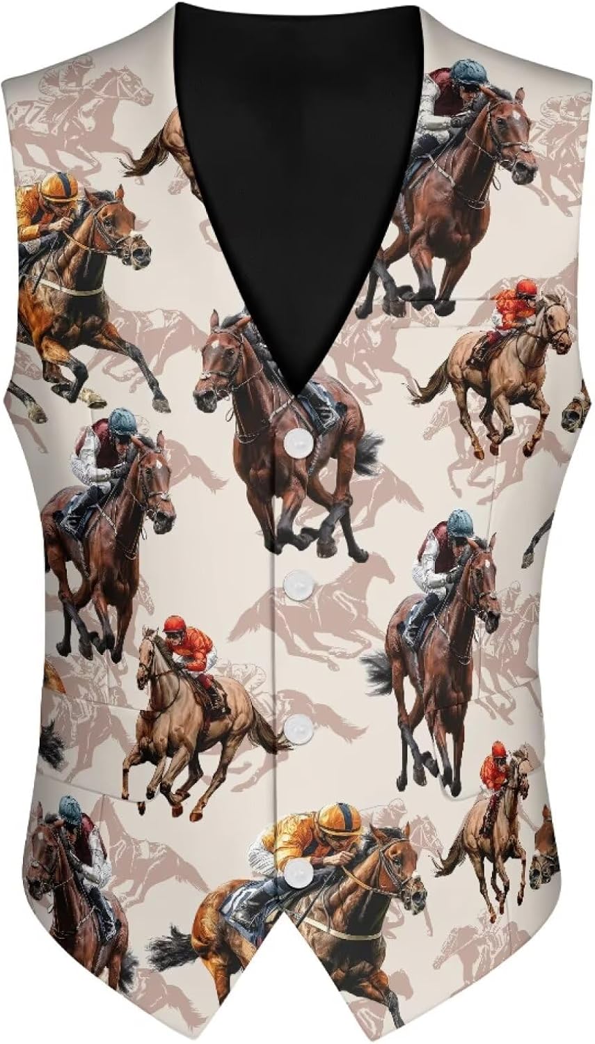 Men Derby Vest Button up Sleeveless Dress Vest with Pockets & Back-Belt