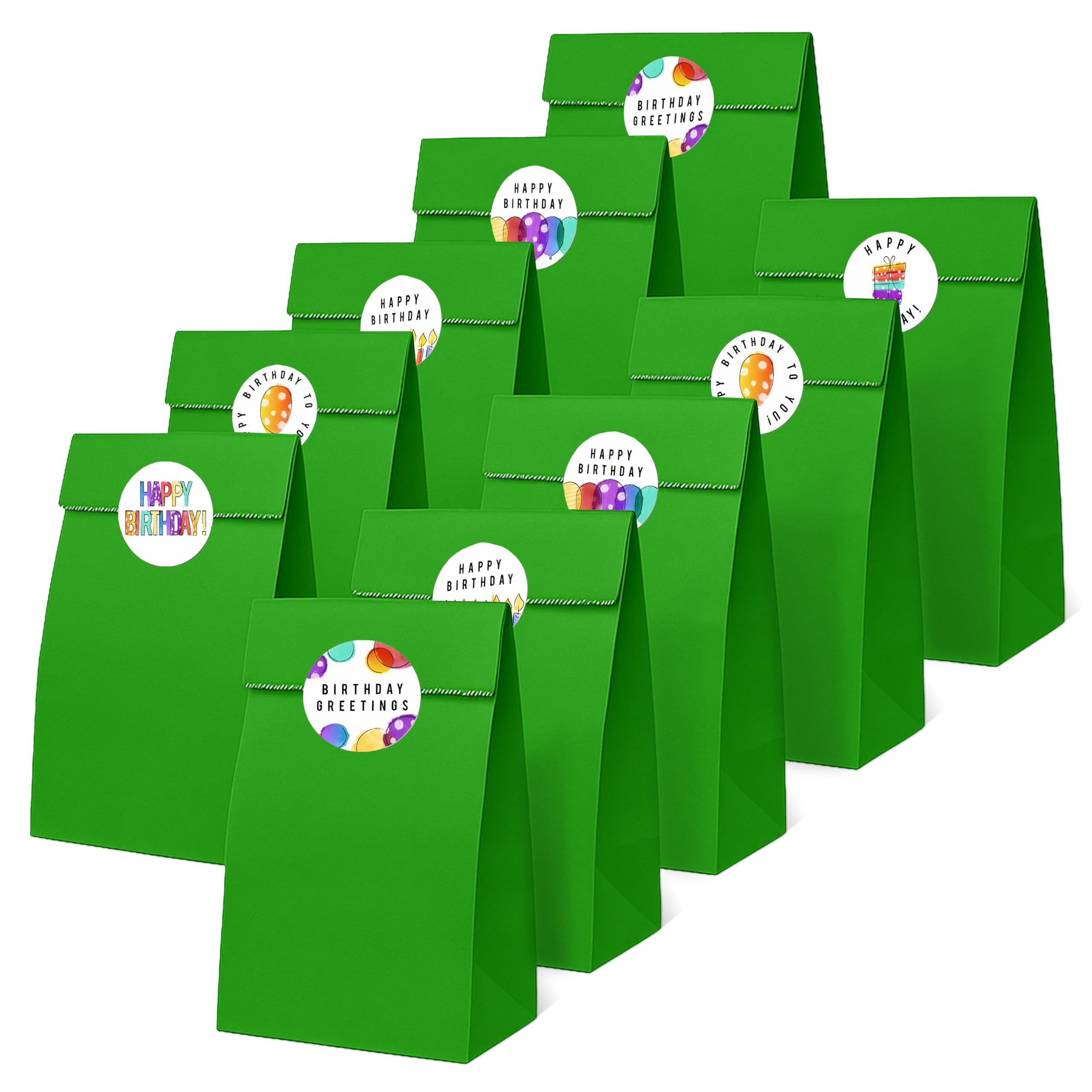 Thepaperbagstore 15 Green Paper Party Bags with Birthday Stickers