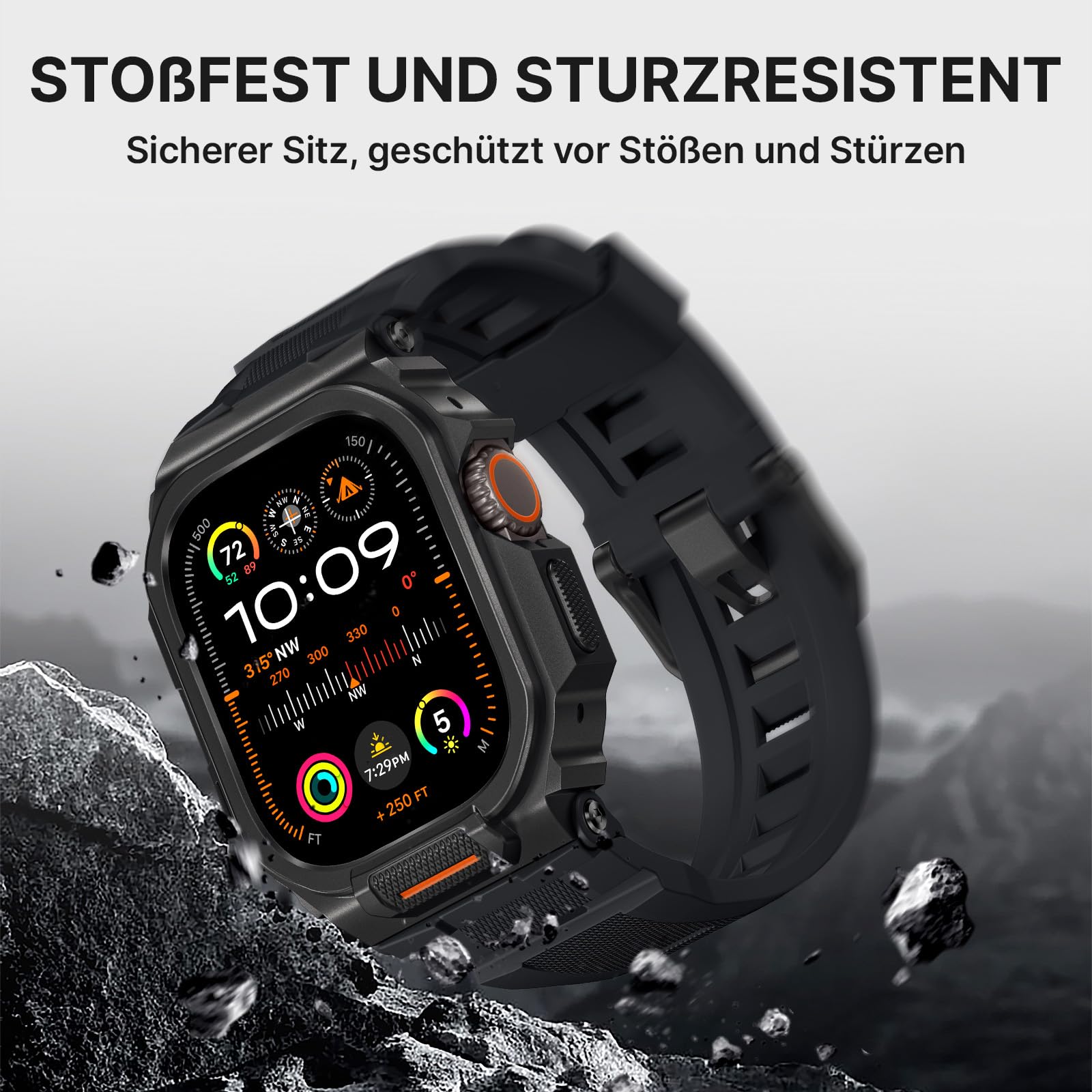 Bandletic Schutzhülle mit Armband Kompatibel mit Apple Watch 49mm/46mm | Sportarmband Kompatibel mit Apple Watch Ultra 3/2/1(49mm,mit Displayschutzglas),Ersatzarmbänder für iWatch Series 11/10(46mm)