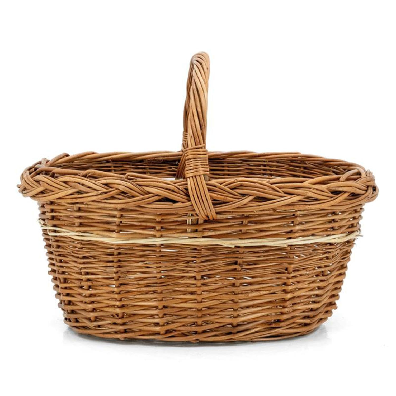 AUBRY GASPARD - Panier à Provisions Osier Lucette - Ovale Bicolore Beige et Caramel - Rebords Tressés - 40x30x22 cm - Poids 0,50 kg - Idéal Courses et Pique-Niques