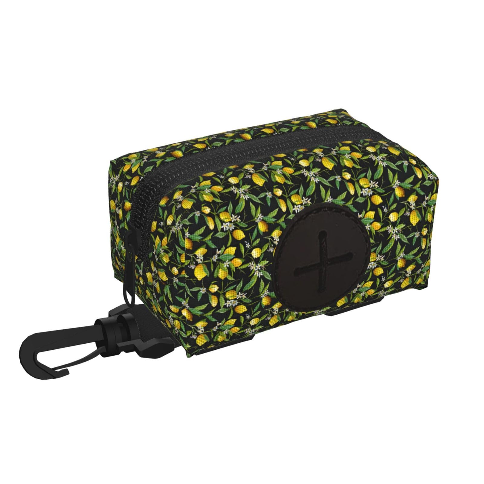 Pphgut Black Lemon And Flower Print Waterproof Pet Waste Treat Bag Outdoor Walking Hiking Pouch Camping Accessory