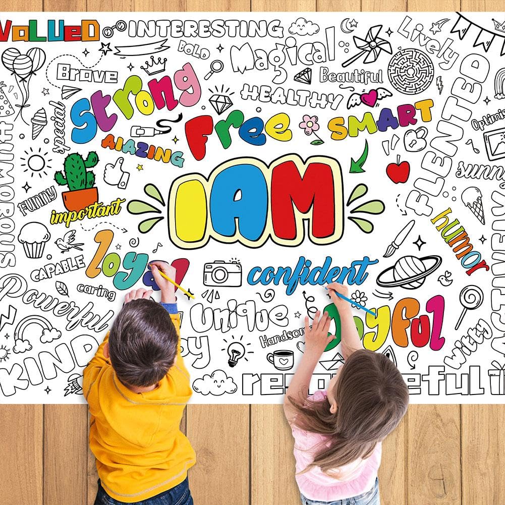 XDGJTBFMY I AM Inspirational Motivational Giant Coloring Poster for Kids, Large Positive Affirmations Coloring Tablecloth Books Jumbo Classroom Art Craft Activity Home Wall Decor Supplies (3pcs)