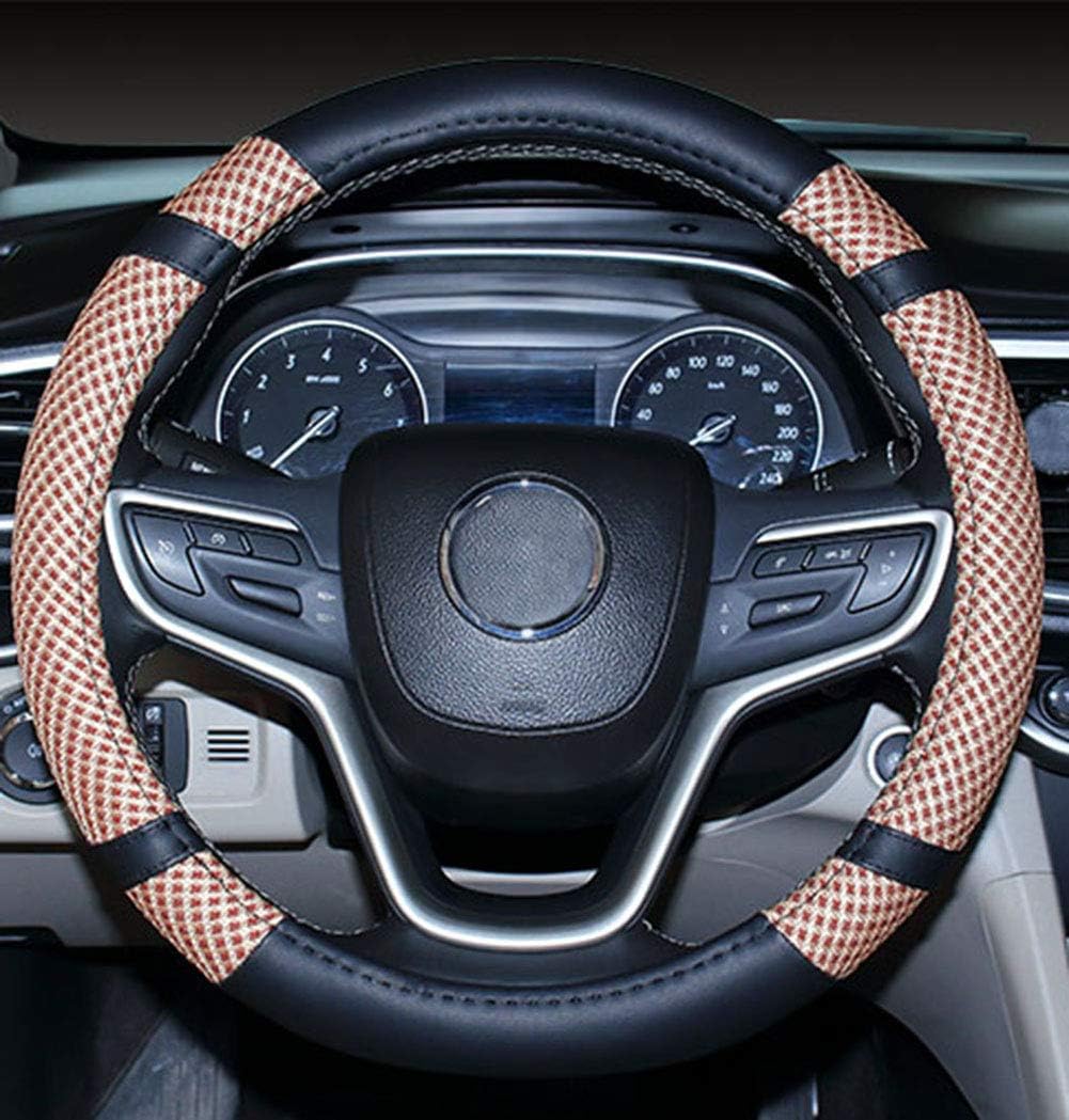 Microfiber Leather and Viscose Universal Breathable Anti-Slip Odorless Steering Wheel Cover (15.25''-16'', Beige)