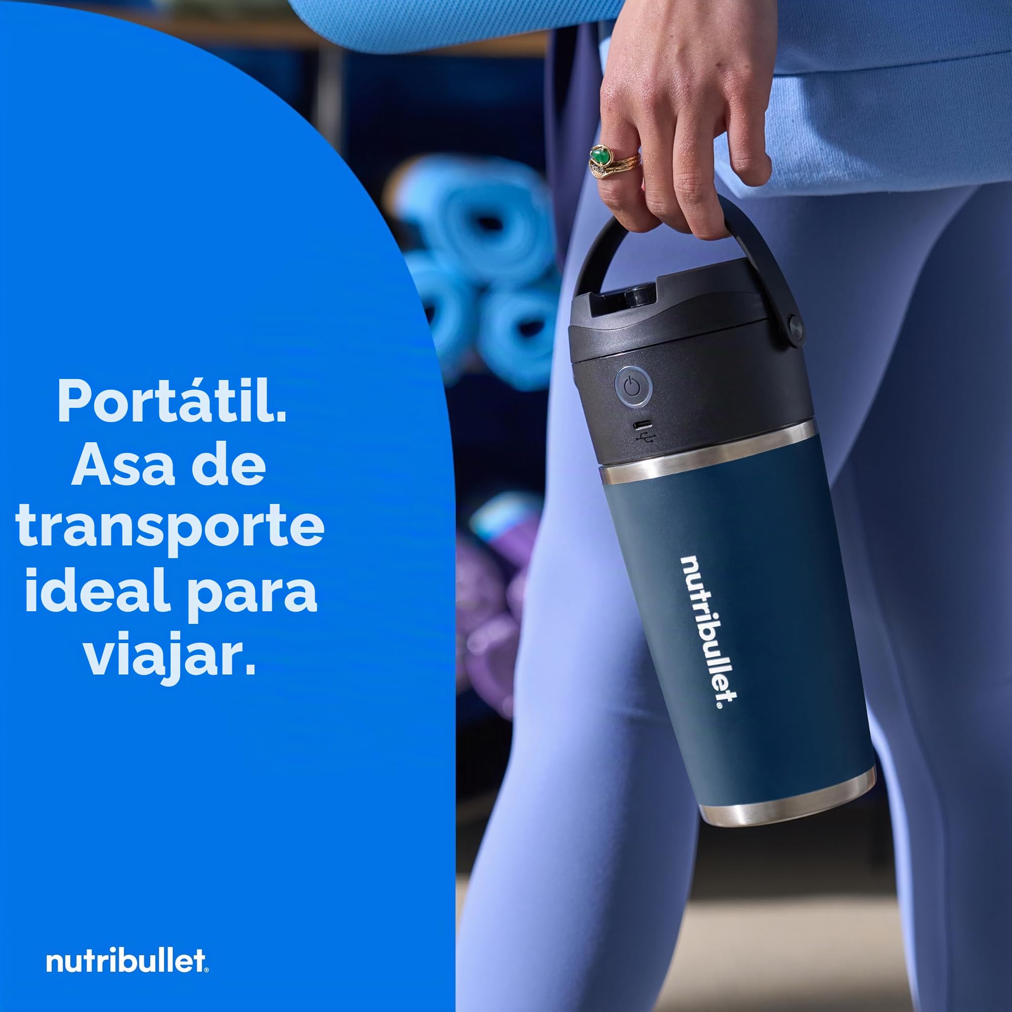 nutribullet Licuadora portátil Flip con taza aislada, índigo mate, NBPB50350IND