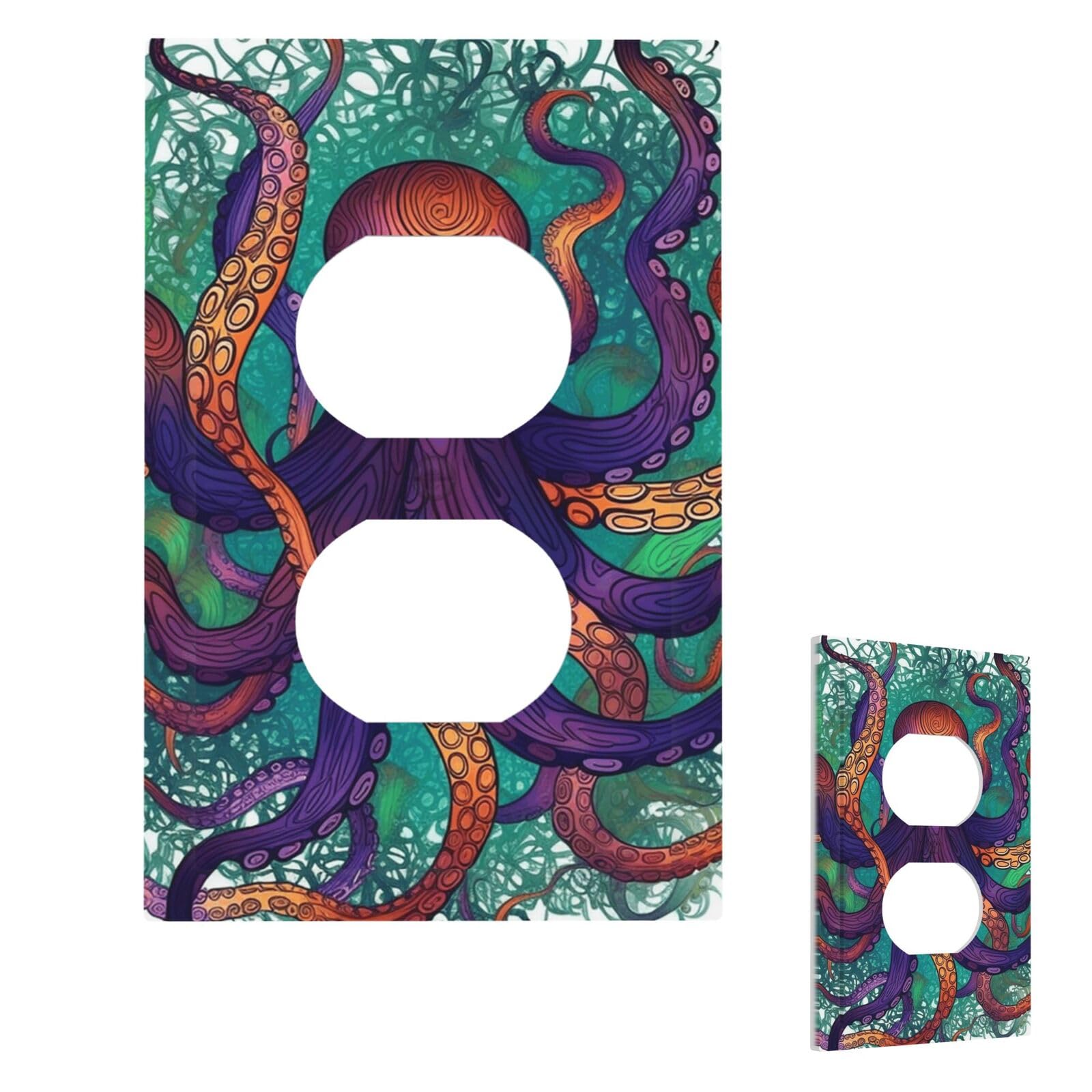Colorful Octopus Wall Plate Cover Duplex, Modern Decorative Light Switch Cover Unbreakable Receptacle Outlet Covers for Living Room Bedroom Decor