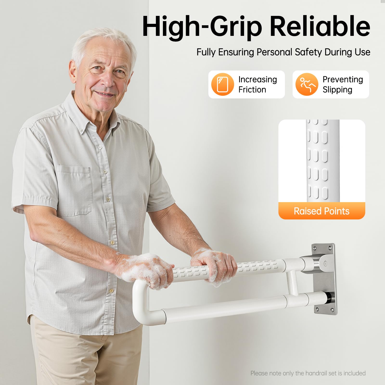 Asidero plegable para inodoro para personas mayores, con mango antideslizante, capacidad de carga 226,8 kg, color blanco