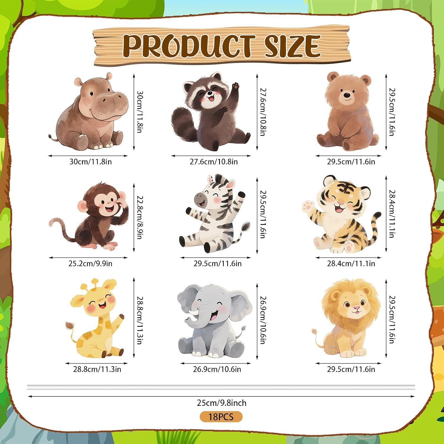 9Pcs Wild Animals Yard Sign Cartoon Jungle Theme Lawn Sign with Stakes Woodland Safari Decorations for Outdoor Zoo Birthday Baby Shower Party Supplies