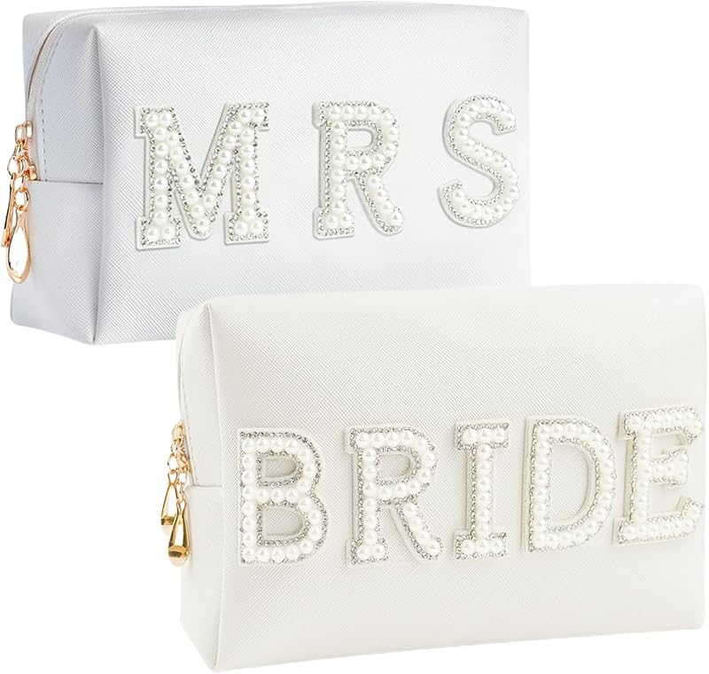 Kovewon Kit com 2 Necessaires de Maquiagem Branca em PU, Modelos BRIDE e MRS