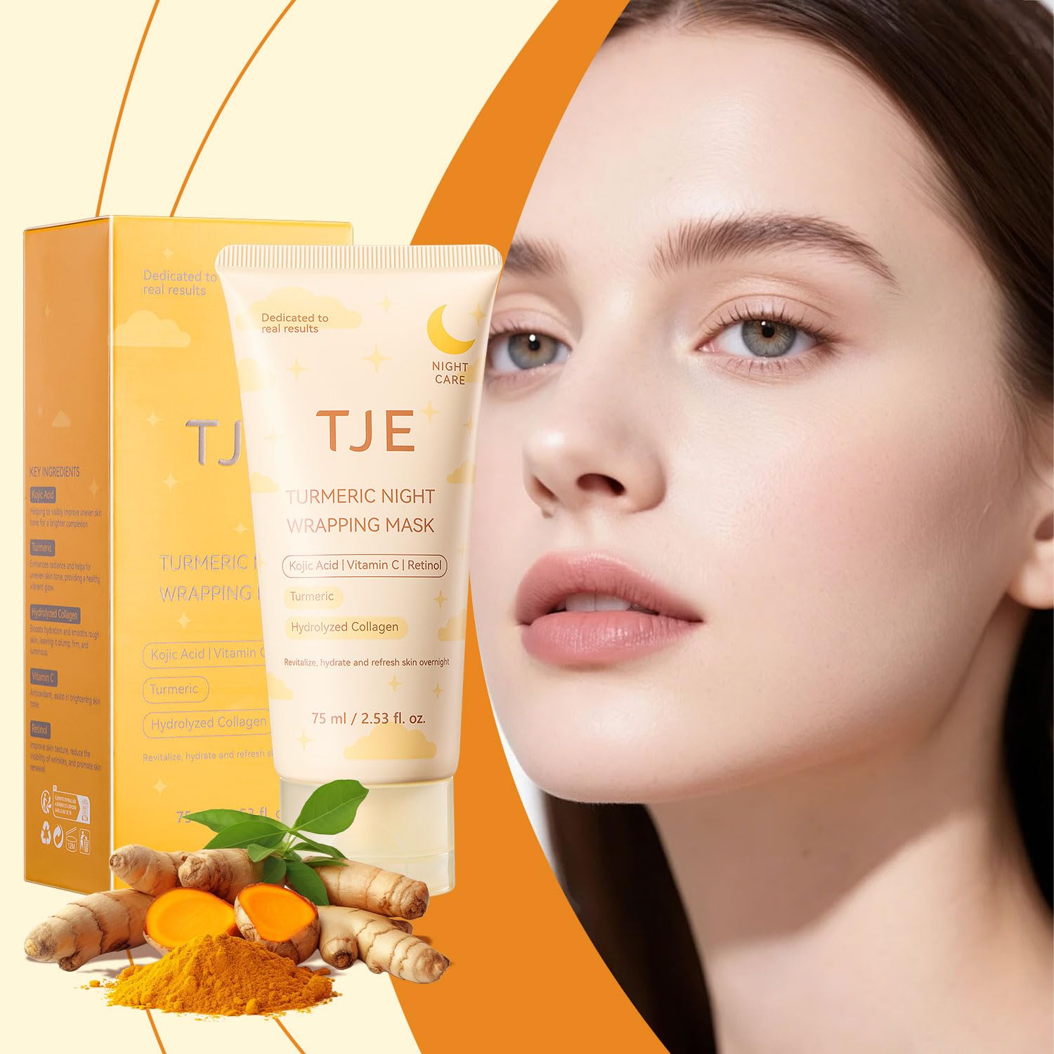 TJE Kojic Acid Turmeric Overnight Wrapping Peel Off Mask, Turmeric Face Mask for Brightens Clear Skin, Face Mask Elasticity & Hydration Care Vitamin C Korean Skincare - 2.53 fl.oz / 75ml (1 Pcs) - Image 6