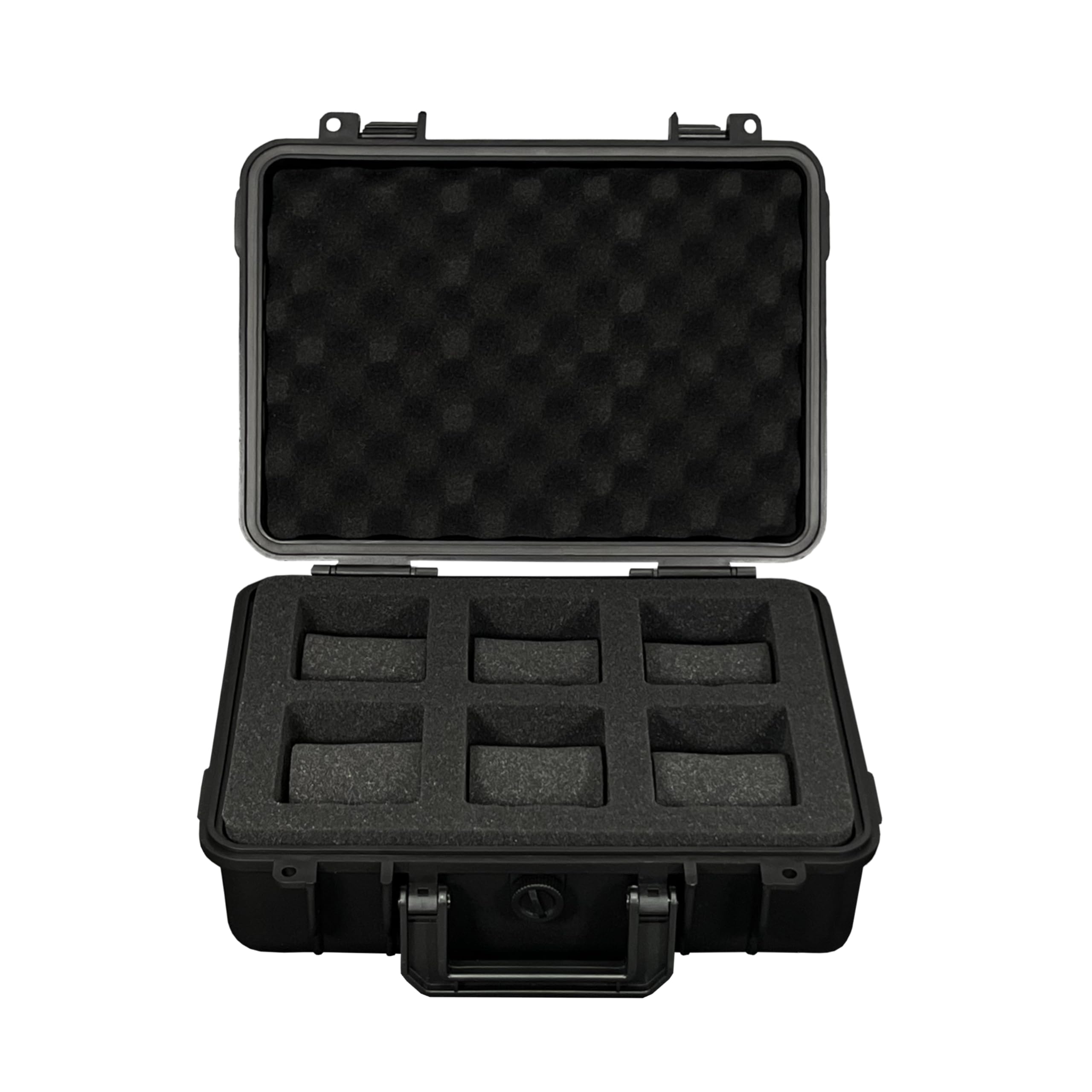 MR Maestro Relojero - Caja de Almacenamiento de Relojes Resistente al Agua y Golpes | 6 Compartimentos Acolchados | Válvula de Alivio Barométrica, Negro, Para 6 Relojes, PVC Alto Grado