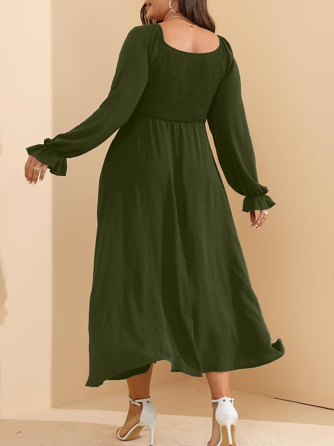 RWJ Long Sleeve Dress for Women 2025 Fall V Neck Elegant Flowy Plus Size Formal Wedding Guest Maxi Dresses with Pockets - Image 7