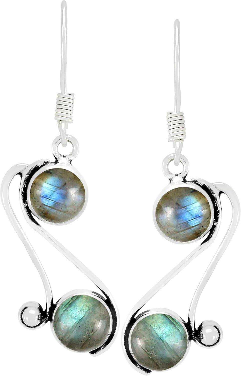 Natural & Simulated Gemstone 925 Silver Plated Dangle Earrings for Women – Round Shape Two Stone Birthstone Drop Earrings – Handmade Lightweight Fashion Jewelry – Gift for Wedding Christmas Birthday