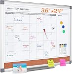 MAKELLO Calendrier Effaçable 24 x 18 po Calendrier Mensuel Tableau Blanc Tableau de Liège | Calendrier 2026, Tableau Blanc Magnétique, Cadre en Aluminium, Comprend 5 Marqueurs, Grand Tableau de Calendrier pour Famille, Bureau, Salle de Classe