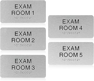 5Pcs Exam Room Sign with Braille & Tactile Numbers - 7.8x4 inch Aluminum Office Door Plaque, for Offices Educational Institution Directional Assistance Test Center