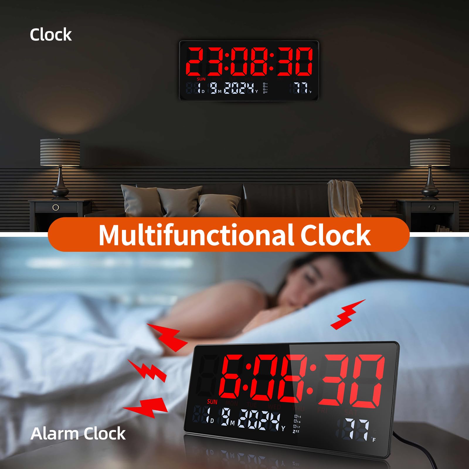 Fuloon Digitale led-wandklok met 13 inch groot display, digitale wekker met afstandsbediening, timing en countdown, digitale tafelklok met datum, week, temperatuur voor slaapkamer, woonkamer Fuloon Digitale led-wandklok met 13 inch groot display, digitale wekker met afstandsbediening, timing en countdown, digitale tafelklok met datum, week, temperatuur voor slaapkamer, woonkamer