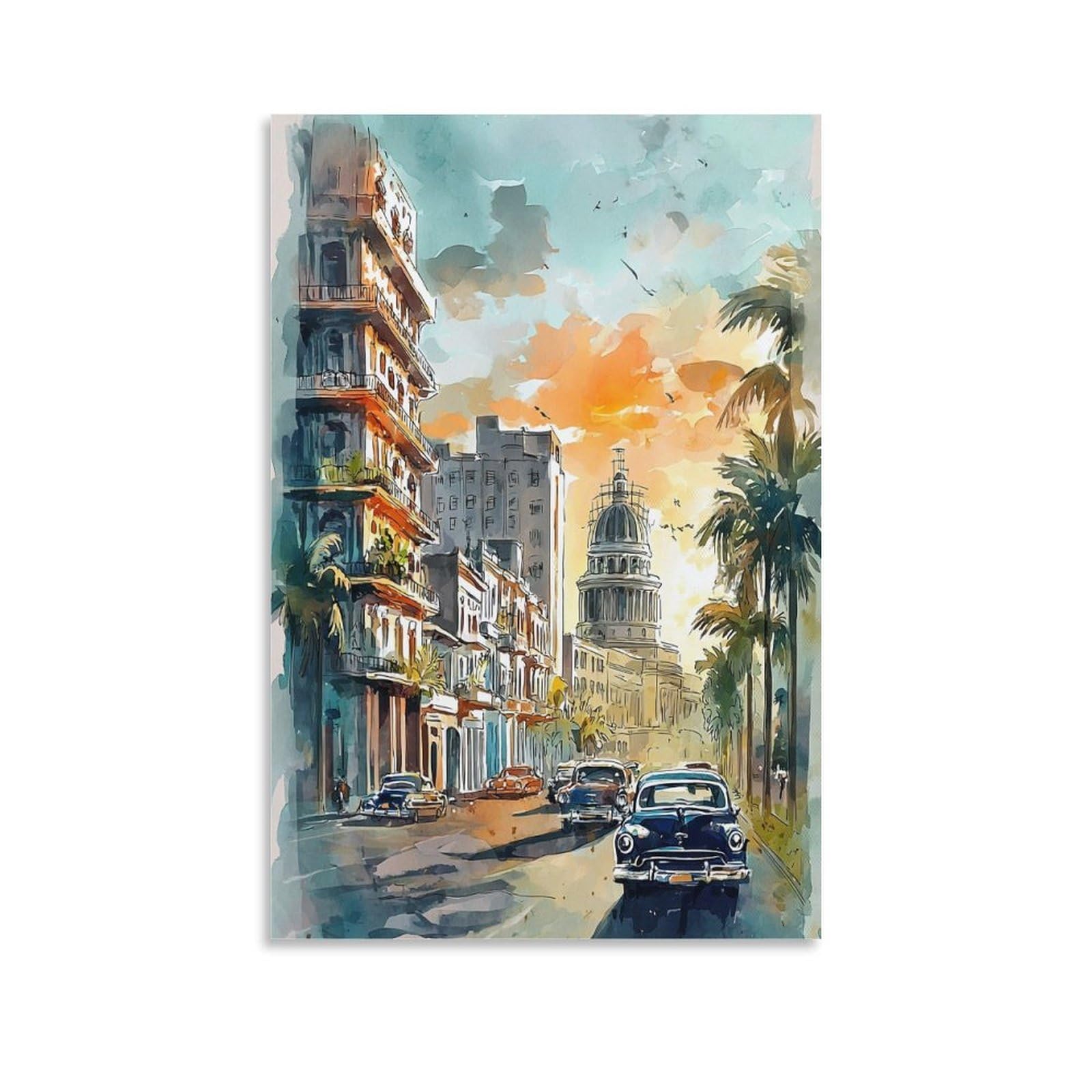 XWYMXZ Phoenix Street Arizona Watercolor 20x30inch(50x75cm) Vintage Travel Poster Watercolor Canvas Art