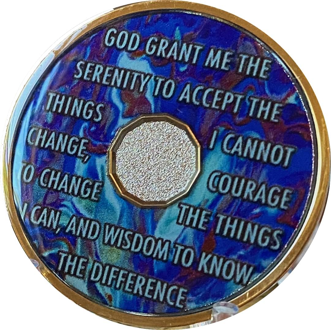 12 Year AA Medallion Sapphire Blue Swirl Tri-Plate Sobriety Chip