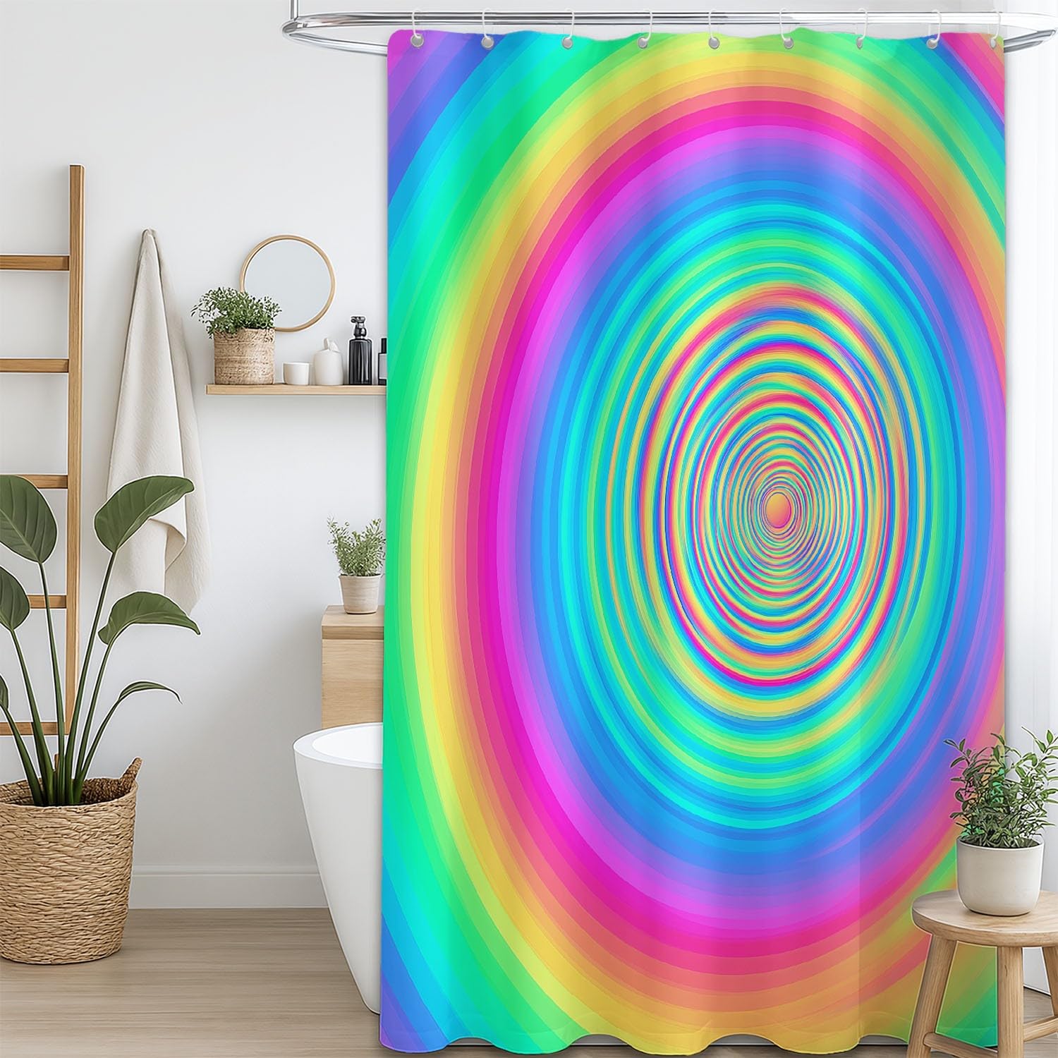 Generico Fantasia Tenda Da Doccia Luminoso Illusione ottica Multicolore, Tenda Da Doccia Per Bagno, Vasca Da Bagno, Tenda In Poliestere Impermeabile Con Ganci In Plastica, 180 x 200 cm