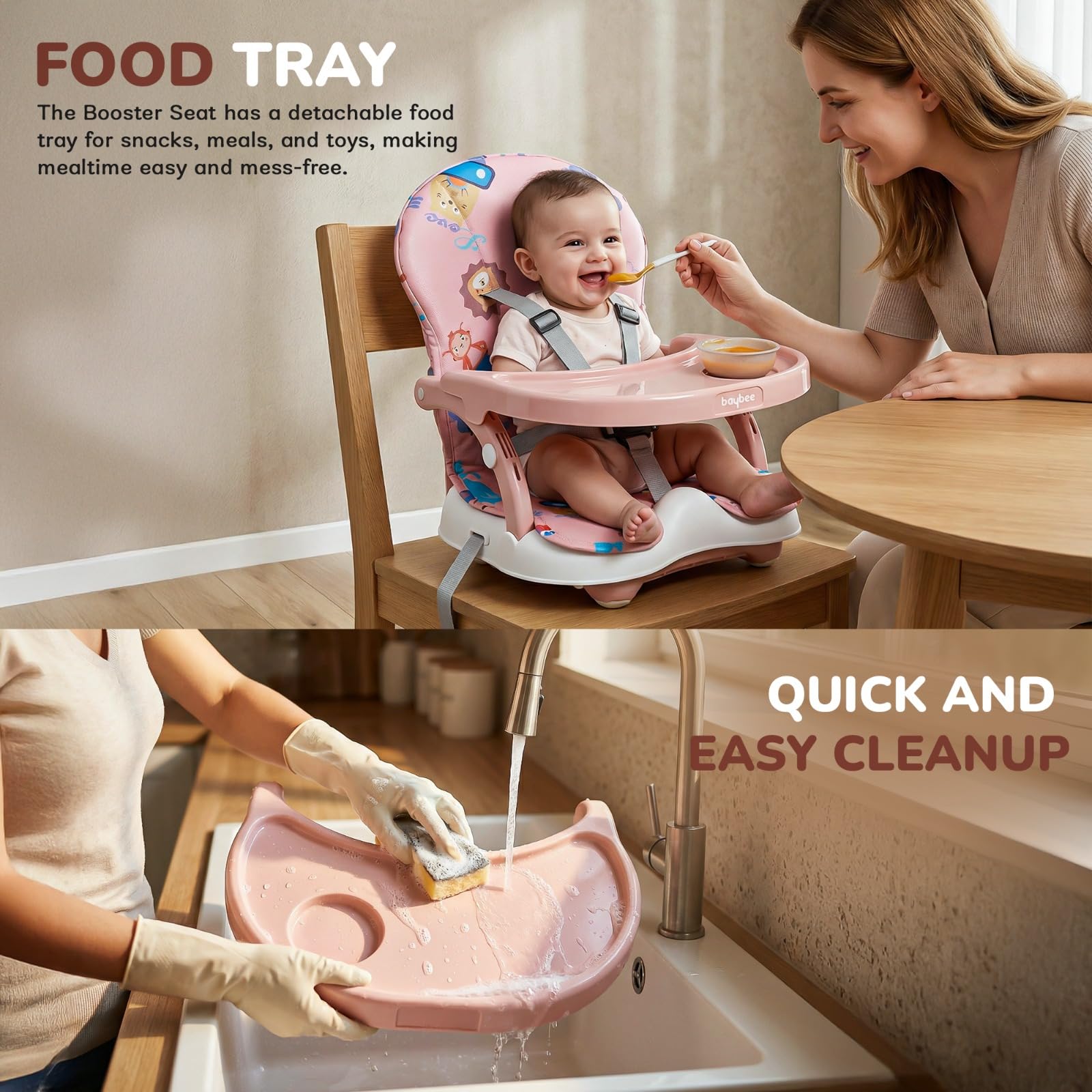 Baybee Baby Feeding Chair for Babies | Portable Kids Sitting Chair with 4 Level Height Adjustable, Safety Belt & Food Tray, Booster Seat for Infant 6 Months to 3 Years 2