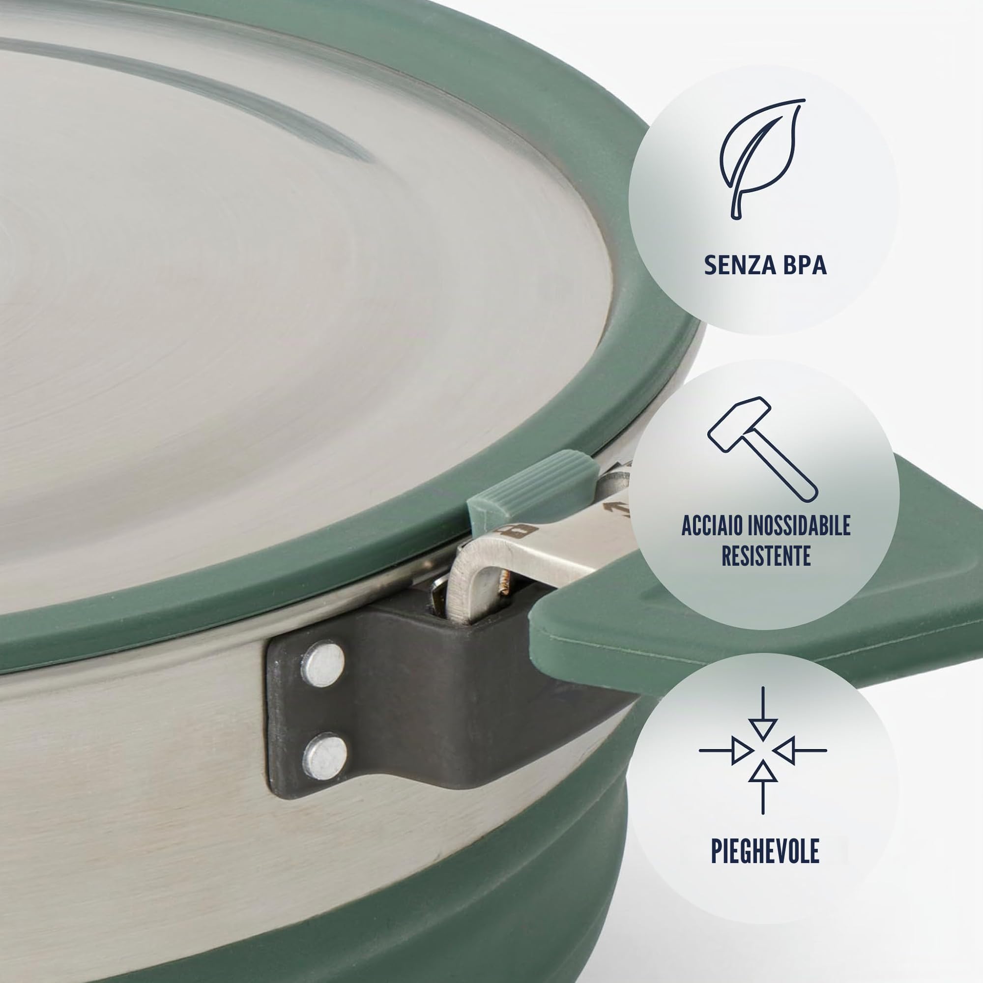 SEA TO SUMMIT - Detour Pentola pieghevole in acciaio inox da 5 litri - da 2 a 4 persone - Maniglie rimovibili Click Safe - Compatibile con piano cottura a induzione - Pentole da campeggio in acciaio