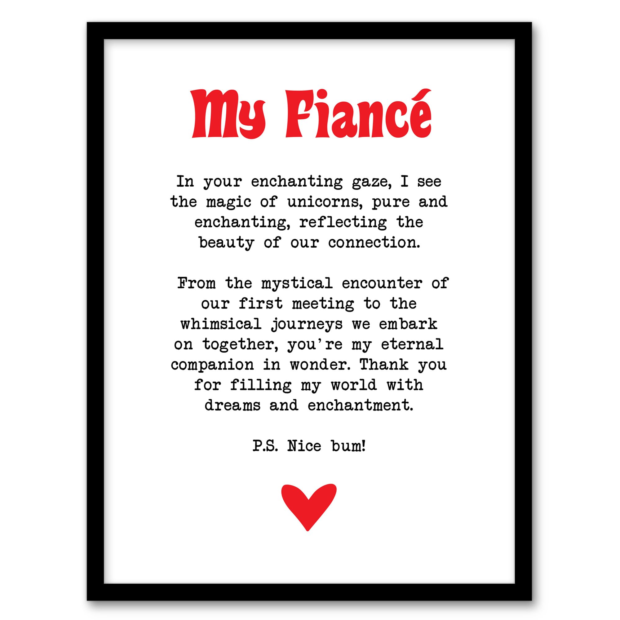 Artery8 Love Poem Unicorn Magic Fiancé Romantic Poetry Framed Art Print - White - A4