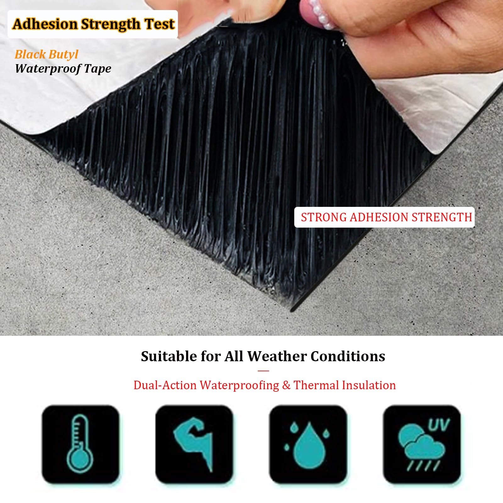 Cinta impermeable de caucho butílico, cinta selladora reforzada para techos, resistente a los rayos UV y a la temperatura, cinta autoadhesiva a prueba de fugas(W0.2MXL5M)