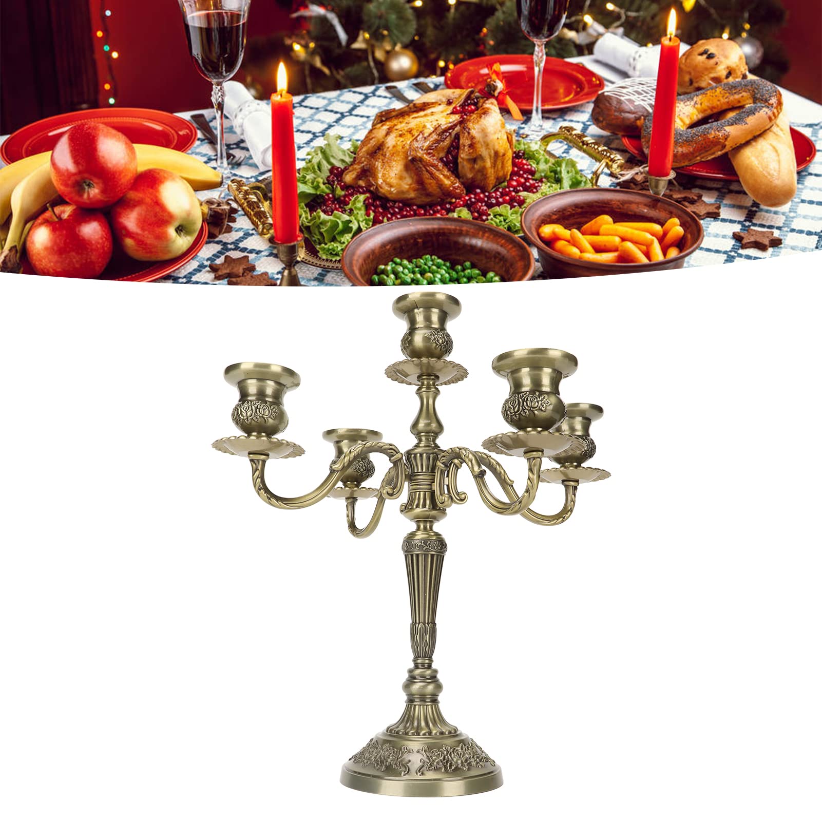 5 brazos Candelabro de 5 brazos candelabro decoración candelabro alto cónico vela luz bronce antiguo candelabro Prop Romance boda Metal Cuentas