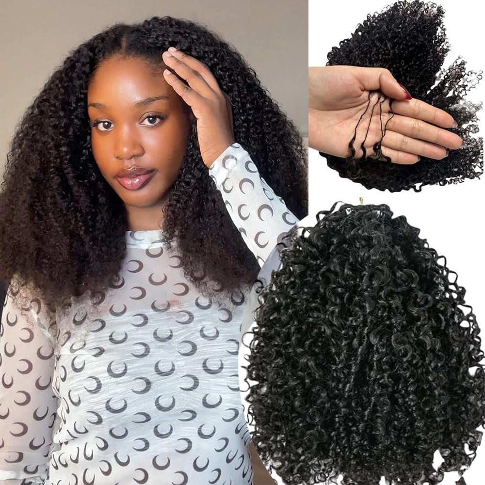 Kinky Curly Crochet Human Hair Extensions Pre-Separated Crochet Hair Multi-Textured Kinky Curly Reusable Micro Twists 22inch 60g (Usually 240g Full