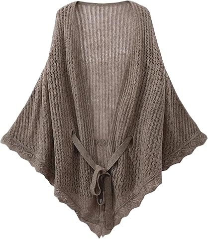 Chal Mujer Fiesta Poncho De Lana A Crochet Para Mujer Chal Y Capas De Punto Calado Elegante Y Ligero Con Lazo Frontal Cárdigan Con Borde Festoneado Capa Larga Para Otoño Invierno Y Fest