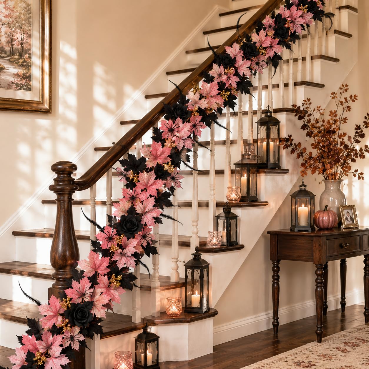 4 Pezzi Matrimonio Ghirlanda di Artificiale Pianta Artificiale Foglie Finte Realistiche per Decorazioni del Giardino Sfondo, Parete Pink,One Size