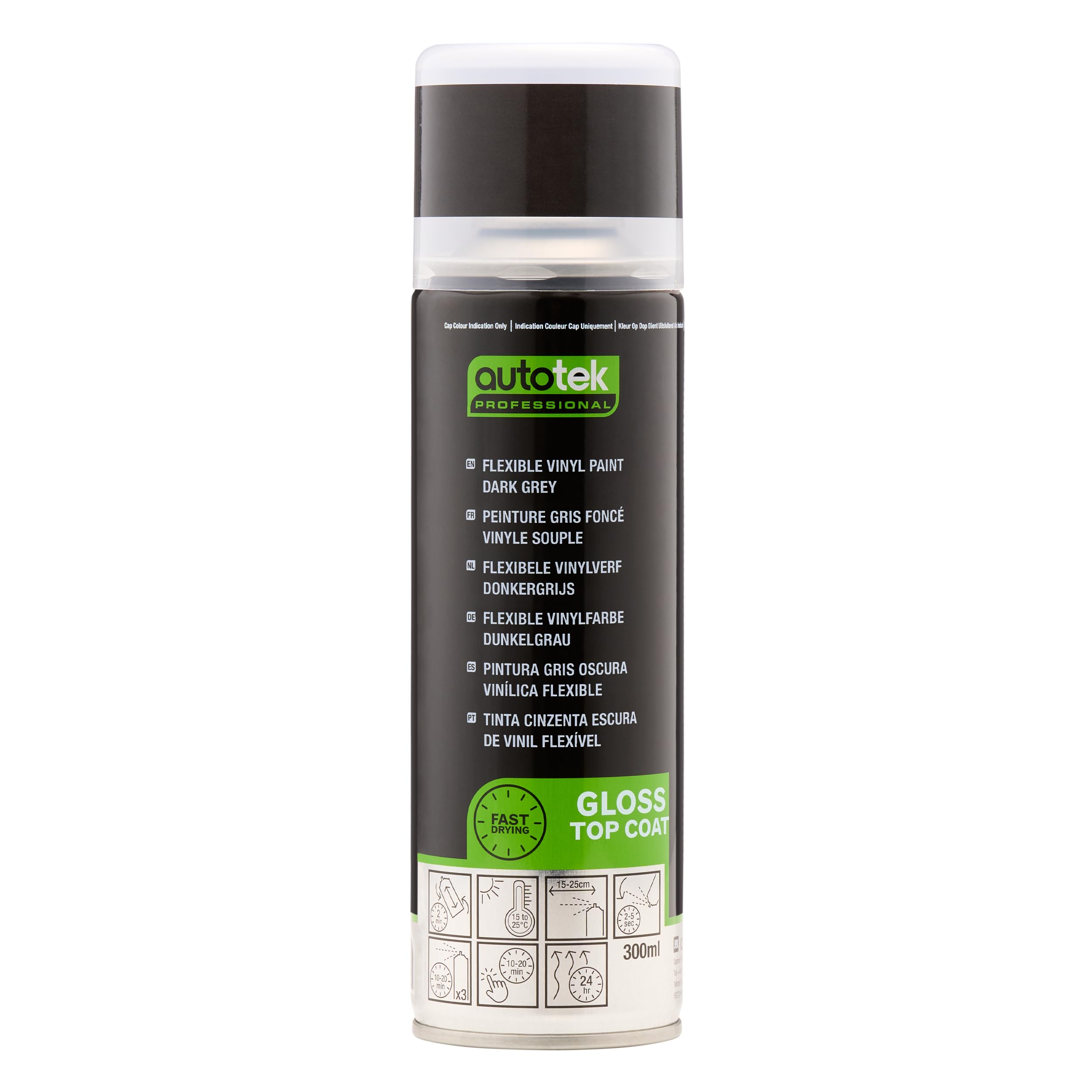 Autotek Professional Flexible Vinyl Spray Paint Dark Grey 300ml - Aerosol, Interior Trim & Upholstery Paint for Vinyl, Leather, Plastic & Automotive Fabrics, Flexible Durable Finish