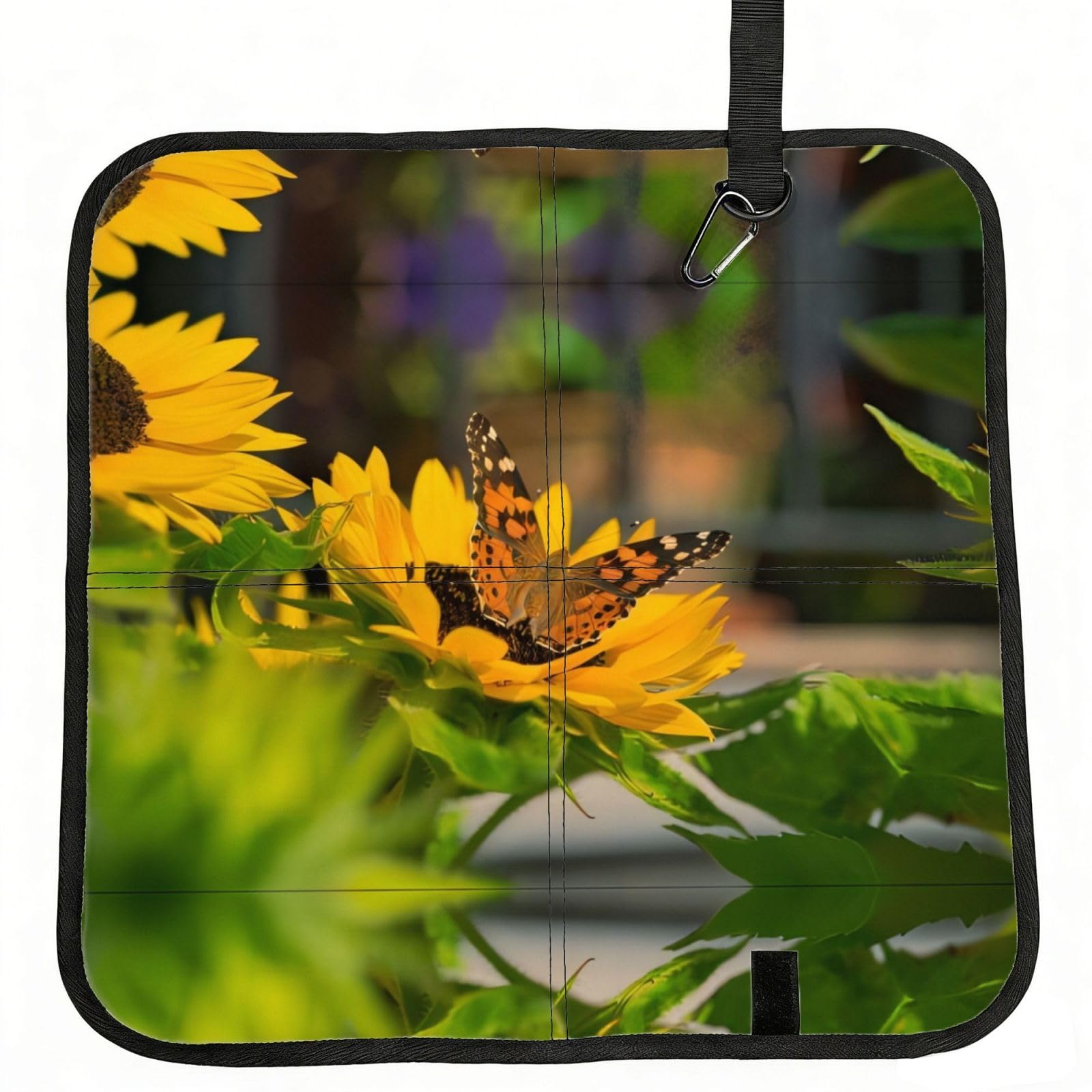 WZYCWB Sunflower Butterflies Foldable Seating Cushion with Carabiner - Stadium Mat for Camping, Hiking and Outdoor Activities